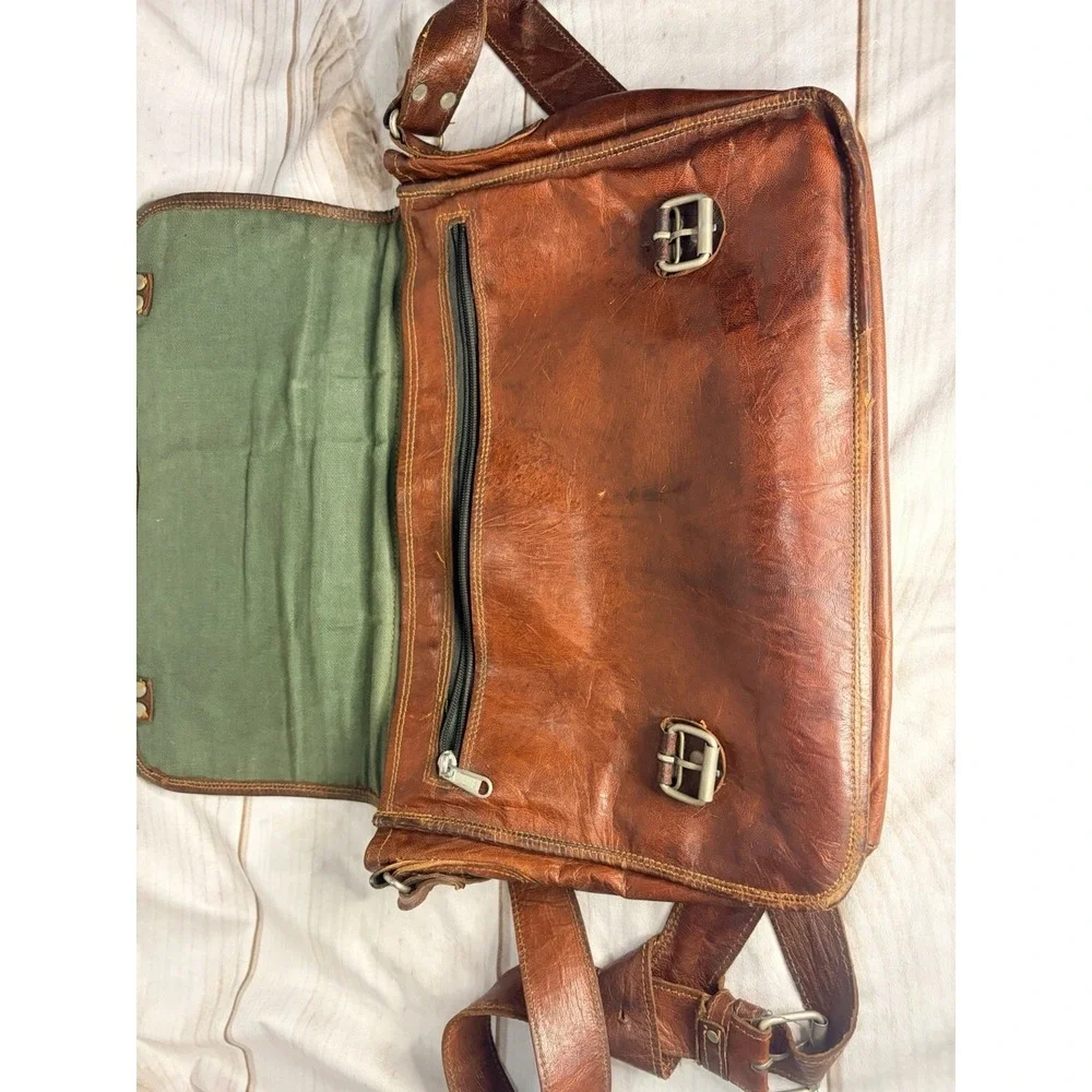 Vintage Vida Vida Brown Distress Leather Messenger Bag Satchel Laptop Crossbody